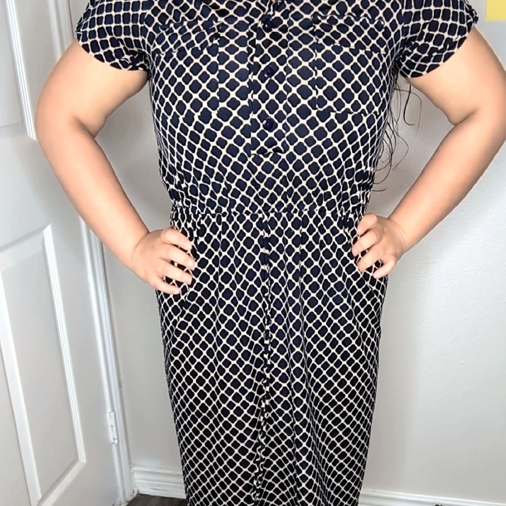 Enfocus Studio Navy and Cream Patterned Midi Dress